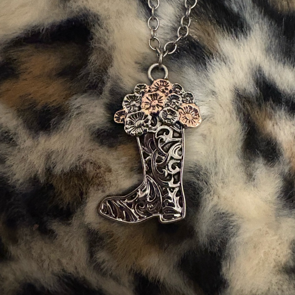 Justin Boots Silver and Gold Boot Necklace